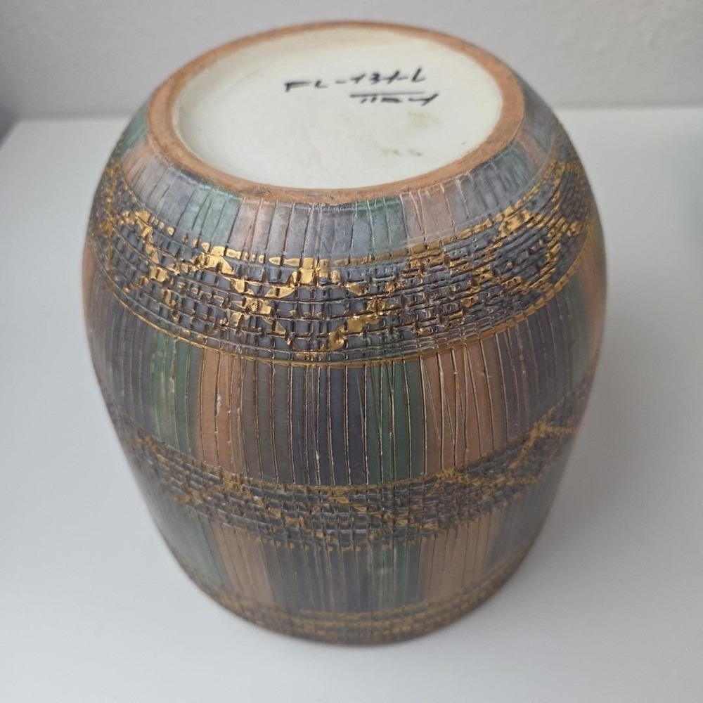 VTG Bitossi Seta Italian Ceramic Planter Pot Earthy Hues 5.75" Tall x 6.5" Wide - Picture 12 of 16